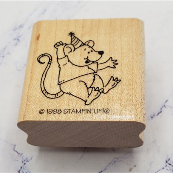 Stampin Up Happy Party Mouse Wood Mounted Rubber Stamp - Picture 1 of 7